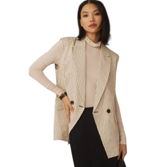 Anthropologie Oversized Cream/Tan Vest. Old Money. Preppy. Boho Size XL - Picture 3 of 14